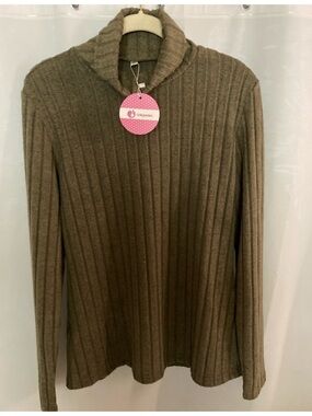 NWT Ribbed cowl turtleneck top Sweater - Olive Brown sz M OAKGARDEN